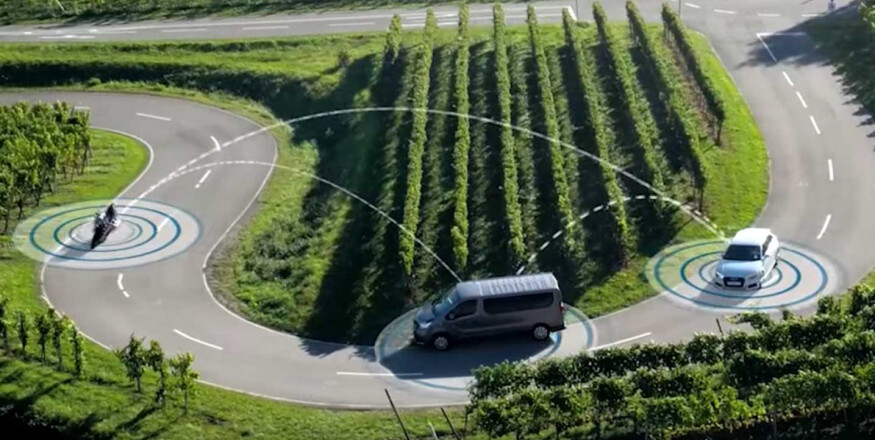 VR Copter Autotalks M2V Motorcycle to Vehicle communication Luftaufnahmen mit der Drohne Stuttgart